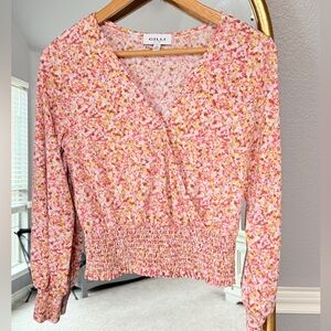 Gilli Long Sleeve Knit Smocked Waist Top Size XS